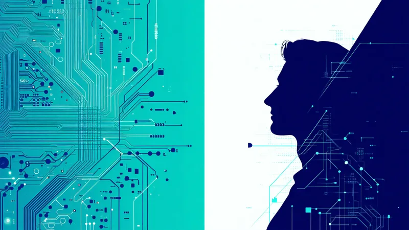 Split concept showing AI automation on one side and human judgment on the other in a sales context