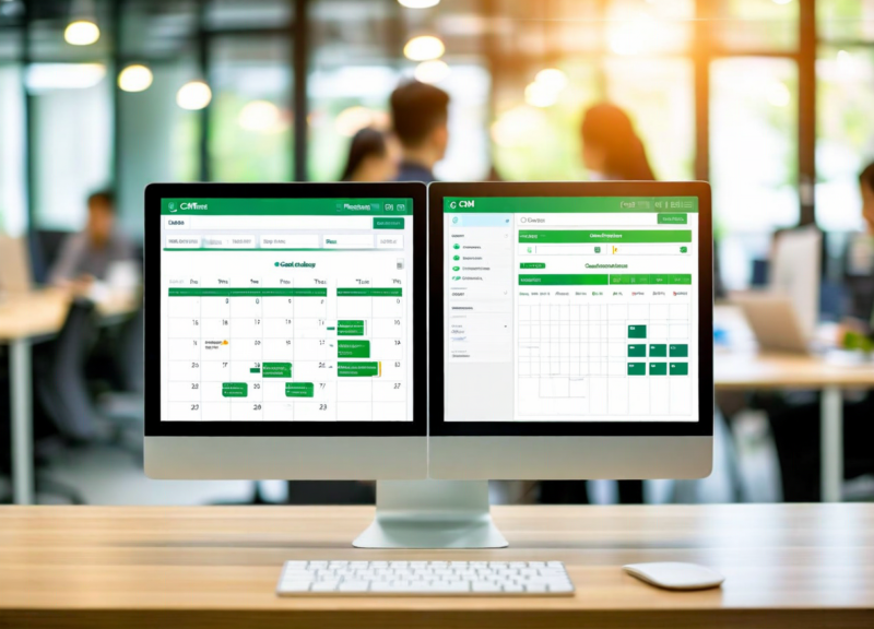 CRM and calendar sync showing contact record and calendar grid